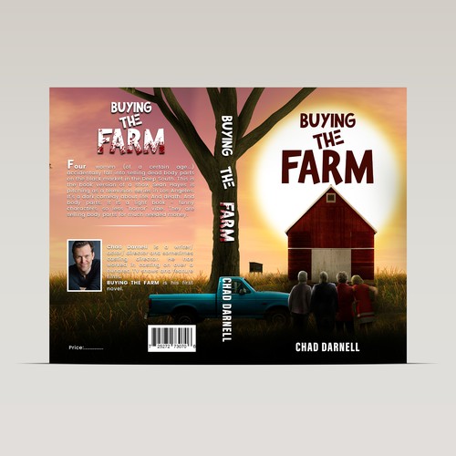Comedy book cover with the title 'BUYING THE FARM Book Cover Design'