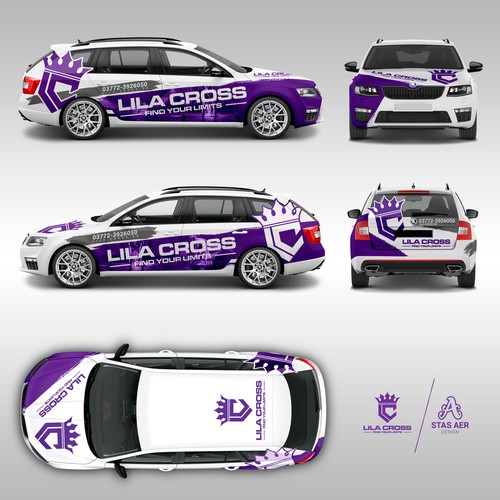Automotive design with the title 'Lila Cross car wrap'