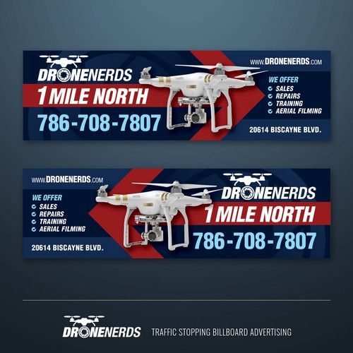 Drone design with the title 'traffic stopping billboard advertising for DRONENERDS'