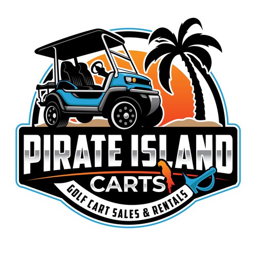 Pirate logo with the title 'Island vibe logo for a golf cart sales and rental business'
