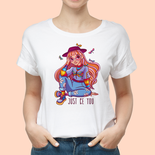 Creative t-shirt with the title 'Just Be You - creative girl T-shirt design'