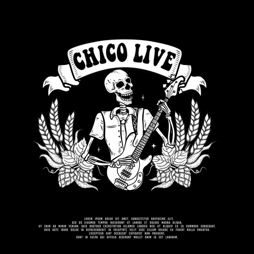 Skull design with the title 'Chico Live Logo'