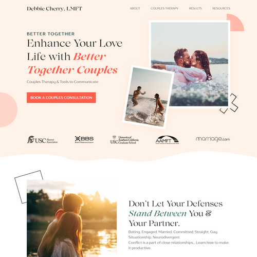 Therapy website with the title 'Creative web page for Debbie Cherry LMFT'