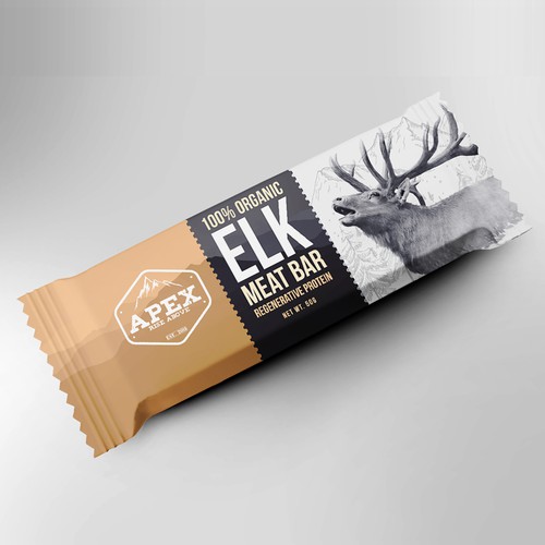 Chocolate packaging with the title 'APEX Elk Meat Bar Packaging'