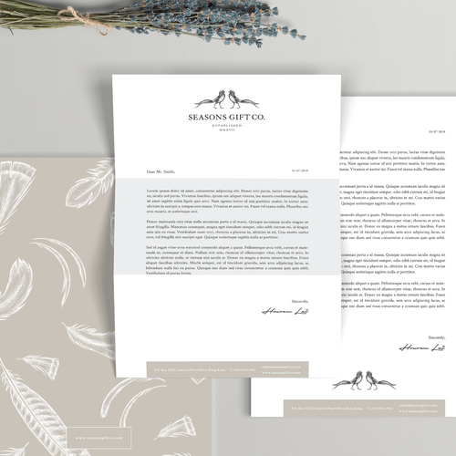 Envelope design with the title 'Set of stationery for Seasons Gift Co.'