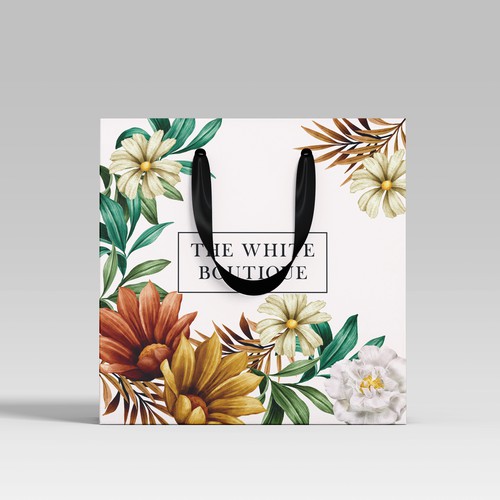 Paper bag packaging with the title 'Elegant Floral Paper Bag Design for Boutique Brand'