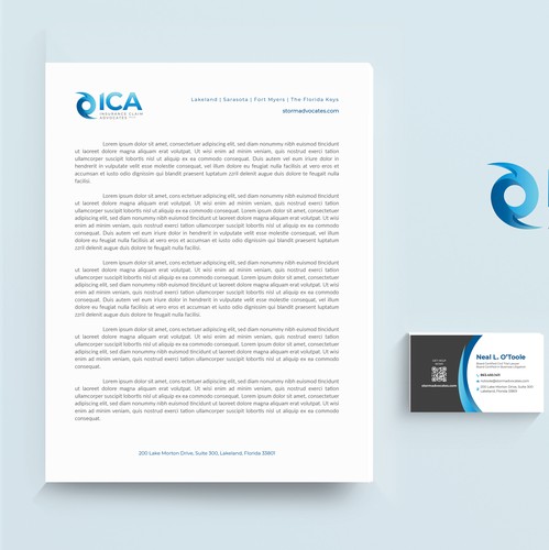 Hurricane design with the title 'ICA Insurance Claim Advocates Logo + Stationary design'