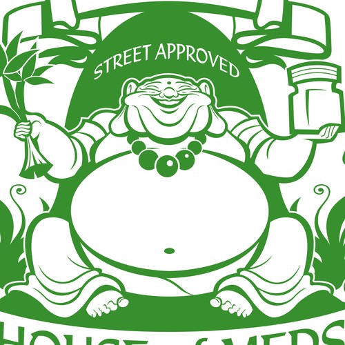 Buddha design with the title 'Create Jolly Buddha Character Medical Cannabis Delivery Logo!'