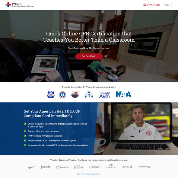 Homepage design with the title 'Landing Page Design for CPR Course'
