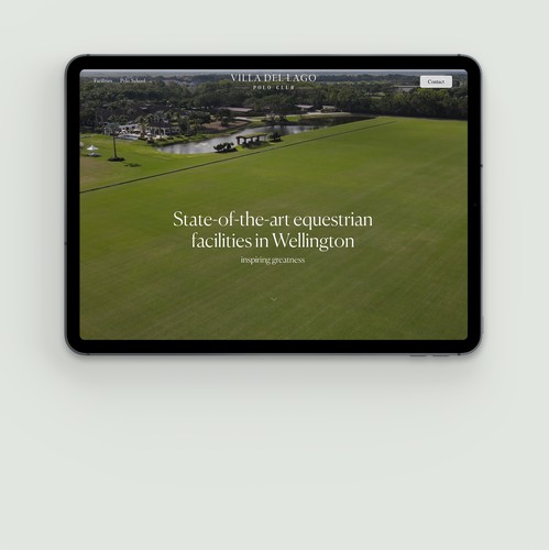 Equestrian design with the title 'Villa del Lago, a polo club and equestrian facilities in Wellington, Florida.'