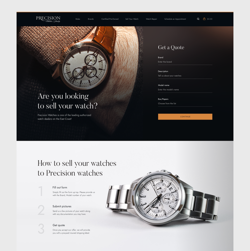 Redesigned website with the title 'Precision Watches | Website redesign'
