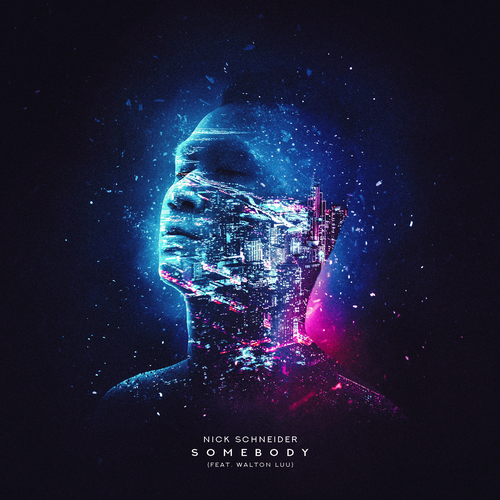 City artwork with the title 'Nick Schneider - Somebody Spotify single release'