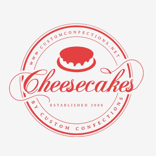 Gold circle logo with the title 'Cheesecakes by Custom Confections'