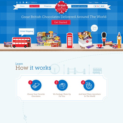 Fun website with the title 'Fun British Candy / Chocolate Gift Box Website Design'