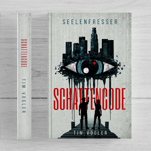 Silhouette design with the title 'SCHATTENCODE Book Cover Design'