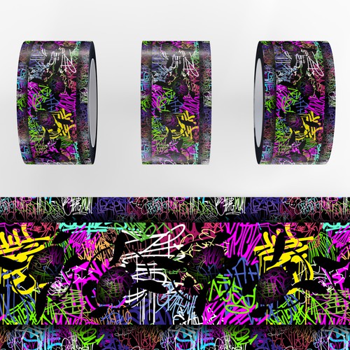 Graffiti artwork with the title 'Tape design'