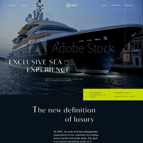 Yacht design with the title 'Home Page design for Superyacht and Cruise Ship Company'