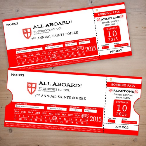 Ticket design with the title 'Orient Express themed school fundraiser invitation '