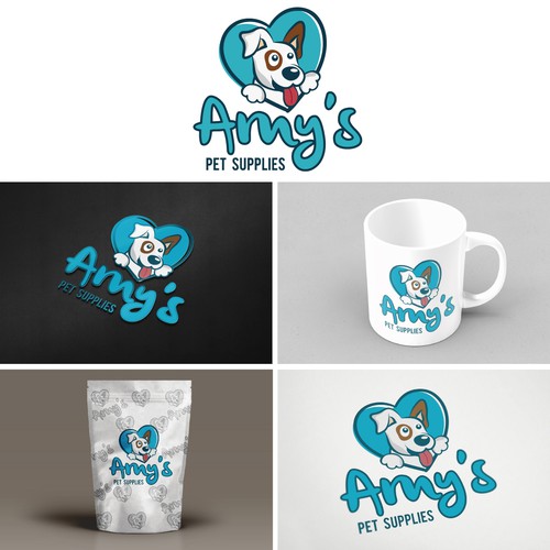 Puppy logo with the title 'Amy's pet Supplies'