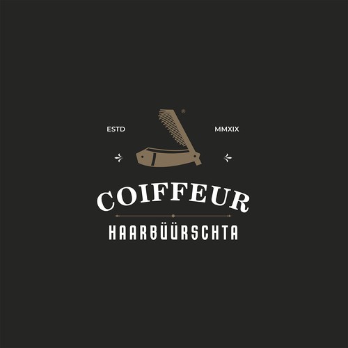 Haircut logo with the title 'LOGO DESIGN COIFFEUR'
