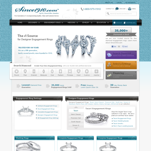 Jewelry website with the title 'website design for Since1910.com'