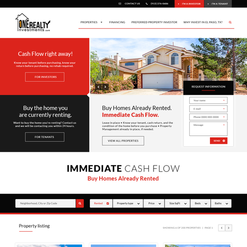 Homepage design with the title 'Real Estate for Investors'
