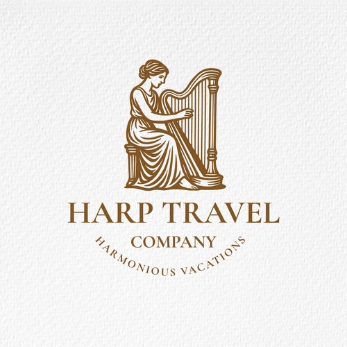 Engraving logo with the title 'Harp Travel Co.'