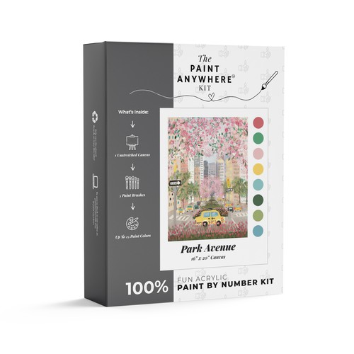 Painted packaging with the title 'Paint Anywhere New Box Design'