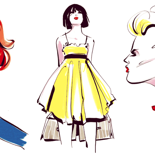 Pencil artwork with the title 'First draft sketches.'