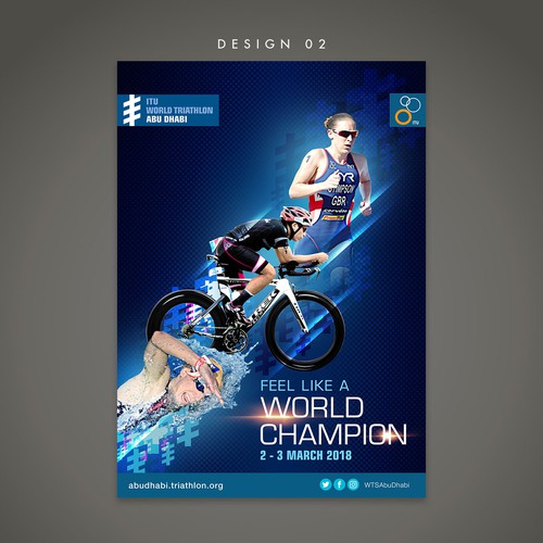 Triathlon design with the title 'ITU World Triathlon Abu Dhabi: Advertising campaign'