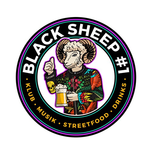 Drinking design with the title '-THE DRUNKEN SHEEP- #1'