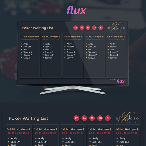 Vegas design with the title 'Design for Poker Waiting List Screen'