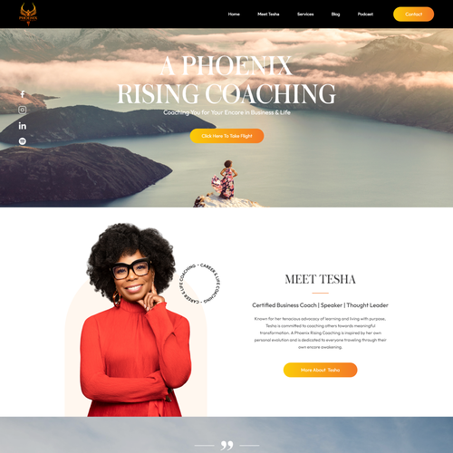Adobe XD design with the title 'Web Design for A Phoenix Rising Coaching'