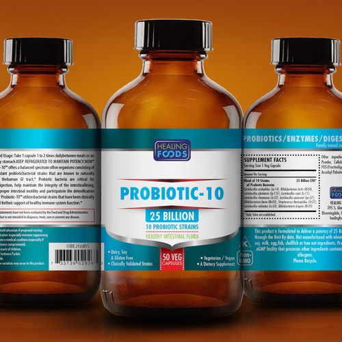 Dietary supplement label with the title 'PROBIOTIC LABEL'