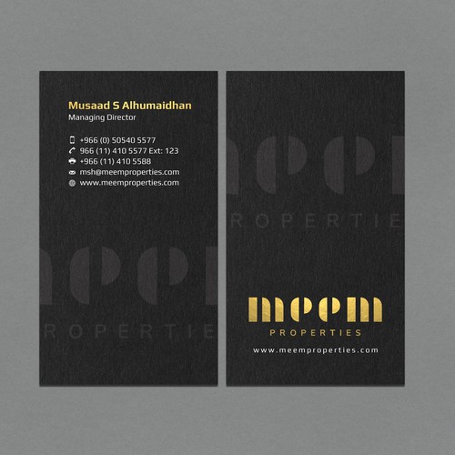 Gold foil design with the title 'Gold Foil Vertical Business Card Design'