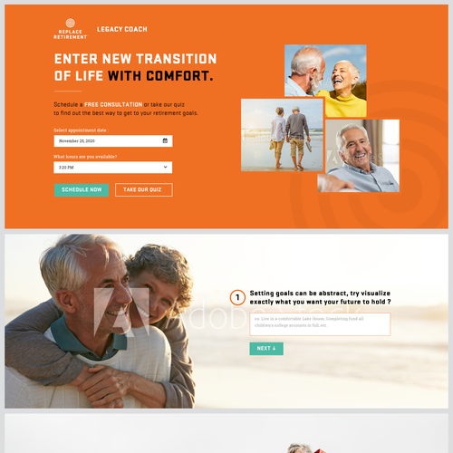 Retirement design with the title 'Landing Page Design for a retirement consultant service'