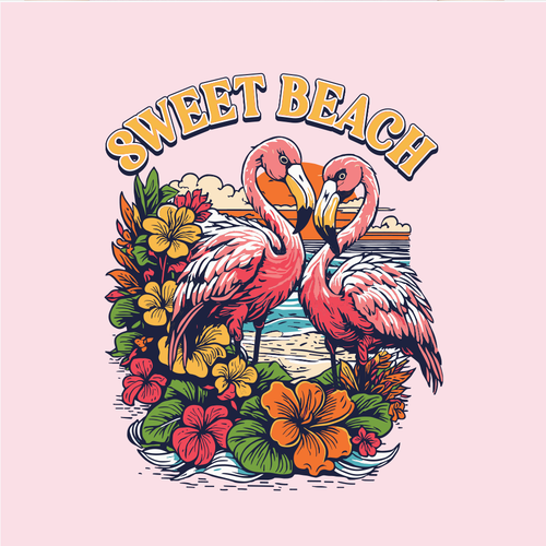 Tropical t-shirt with the title '"Sweet Couple of Flamingo" Tropical T-Shirt'