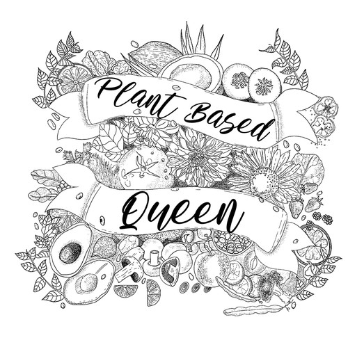 Detailed t-shirt with the title '"Plant Based Queen" T-Shirt Design'