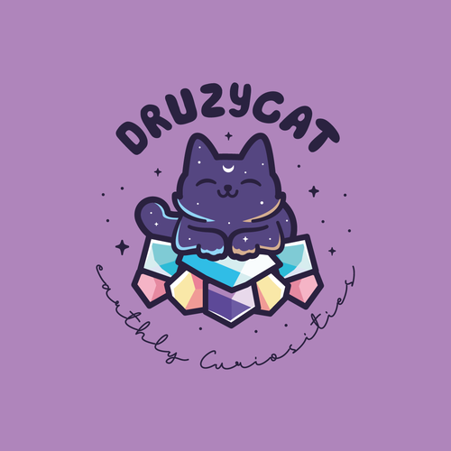Halloween logo with the title 'Mystical logo of cat with gems'