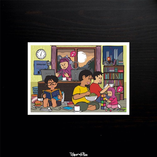 Family artwork with the title 'Post card design 'A Cozy Afternoon''