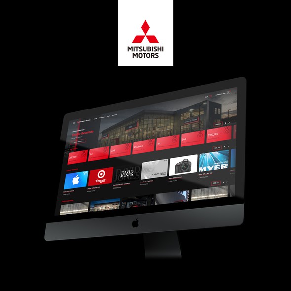 Automotive website with the title 'Webpage design for Mitsubishi Motors Rewards'