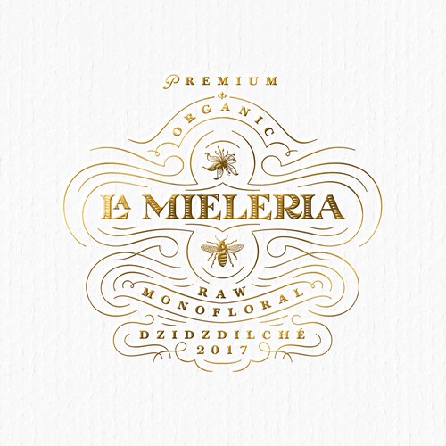 Gold foil design with the title 'lm'