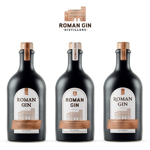 Gin design with the title 'Labels for Roman Gin'