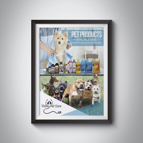 Pet shop design with the title 'Pet Products sold Here Poster (needed by small pet product manufacturer)'