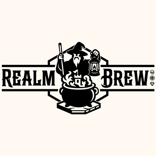 Role playing game logos logo with the title 'Realm Brew'