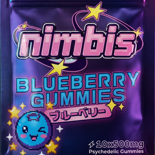 Japanese design with the title 'Nimbis | Japanese-Inspired Psychedelic Gummy Packaging'