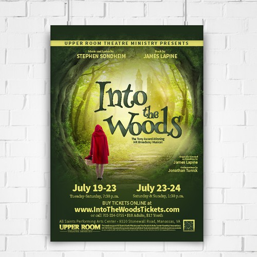 Musical design with the title 'Into the Woods Musical'