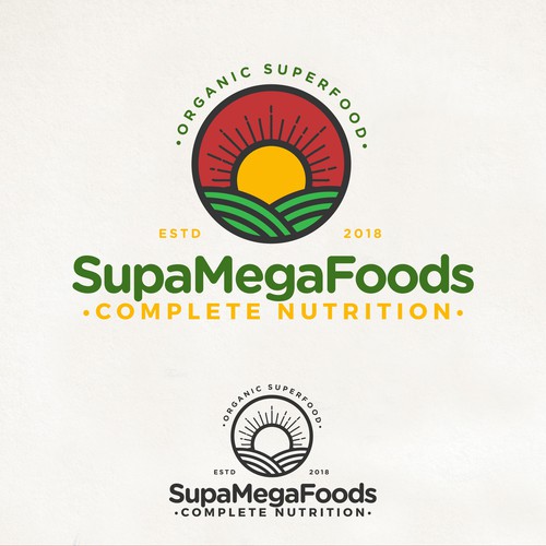 Organic food logo with the title 'Supa Mega Foods'