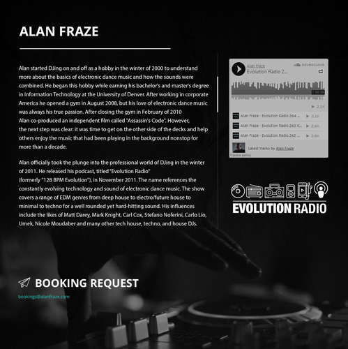 Music website with the title 'Alan Fraze Website resign '