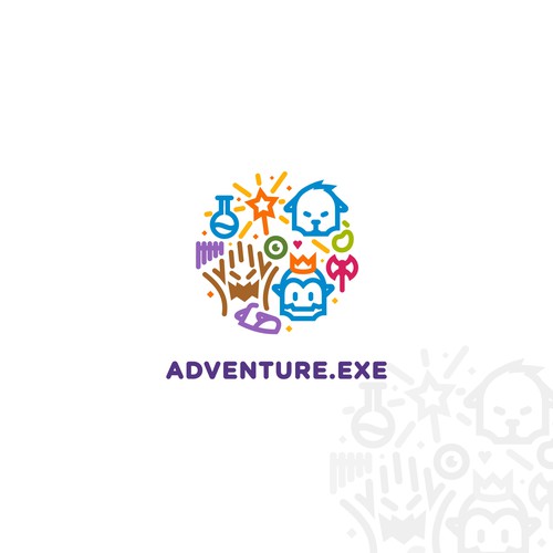 Board game design with the title 'Adventure.exe'